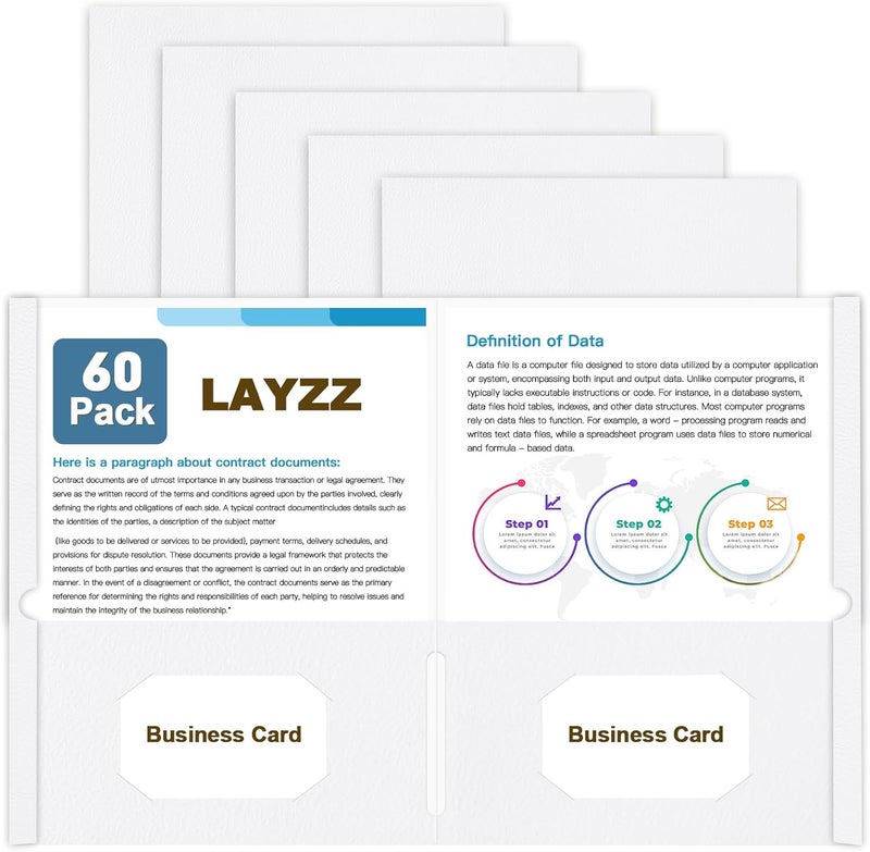 LAYZZ Folders with Pockets, 60 Pack Paper Pocket Folders, 2 Pocket File folders Fits Letter Size Paper, for School Office and Home (White) - Image 1